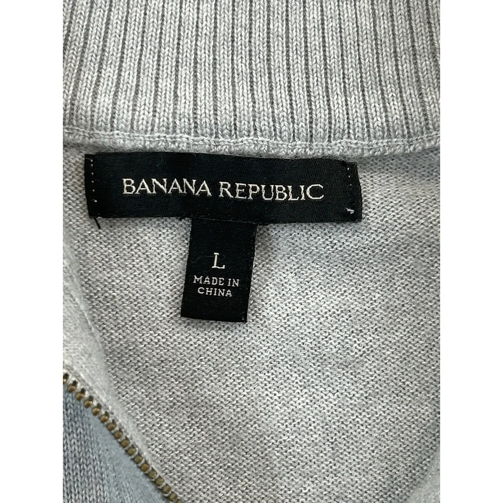 Banana Republic Sweater Mens L Gray Merino Wool Blend Quarter‎ Zip